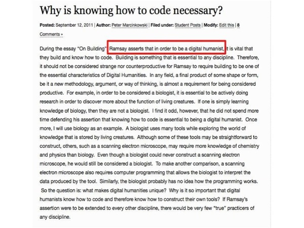 Slide28.jpg Student blog post, citing Steve Ramsay