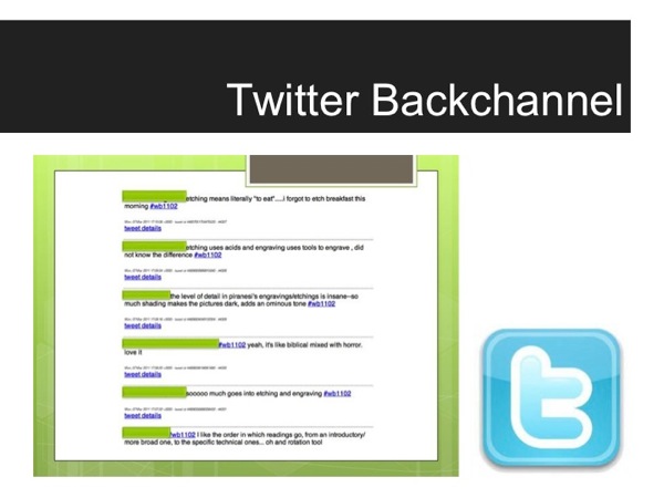 Slide61.jpg Screenshot of a Twitter stream as an example of a backchannel use scenario